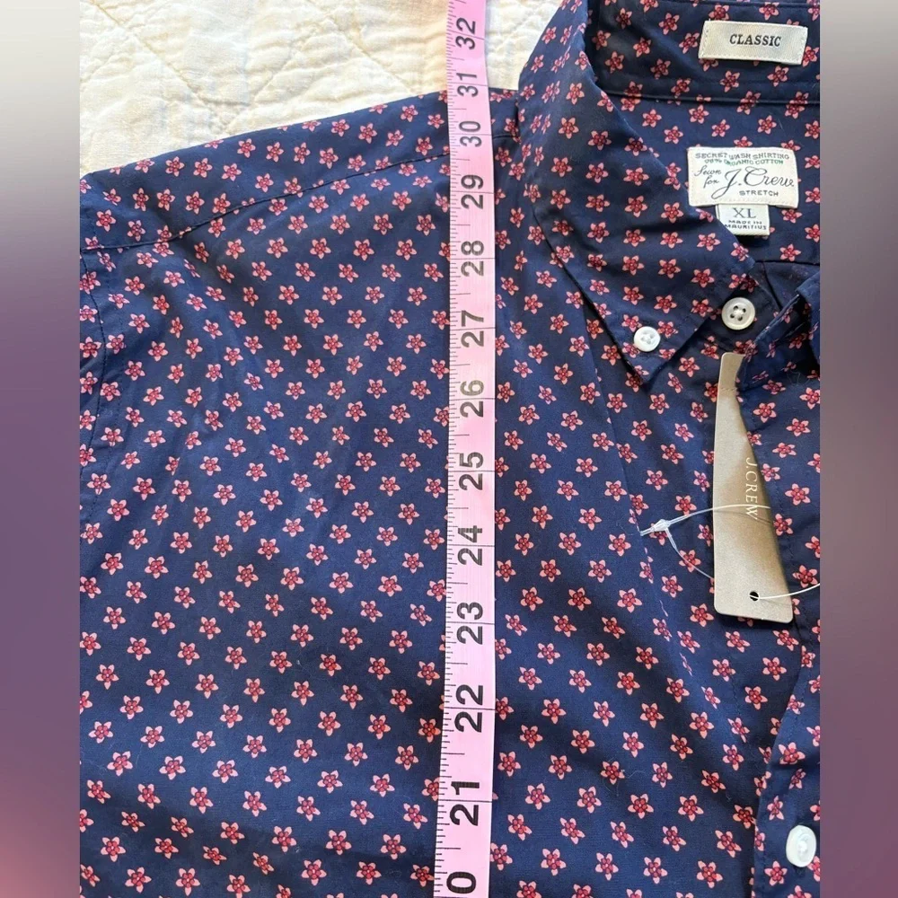 J Crew Classic Untucked Shirt Organic Cotton Navy Floral Men’s XL Button Down